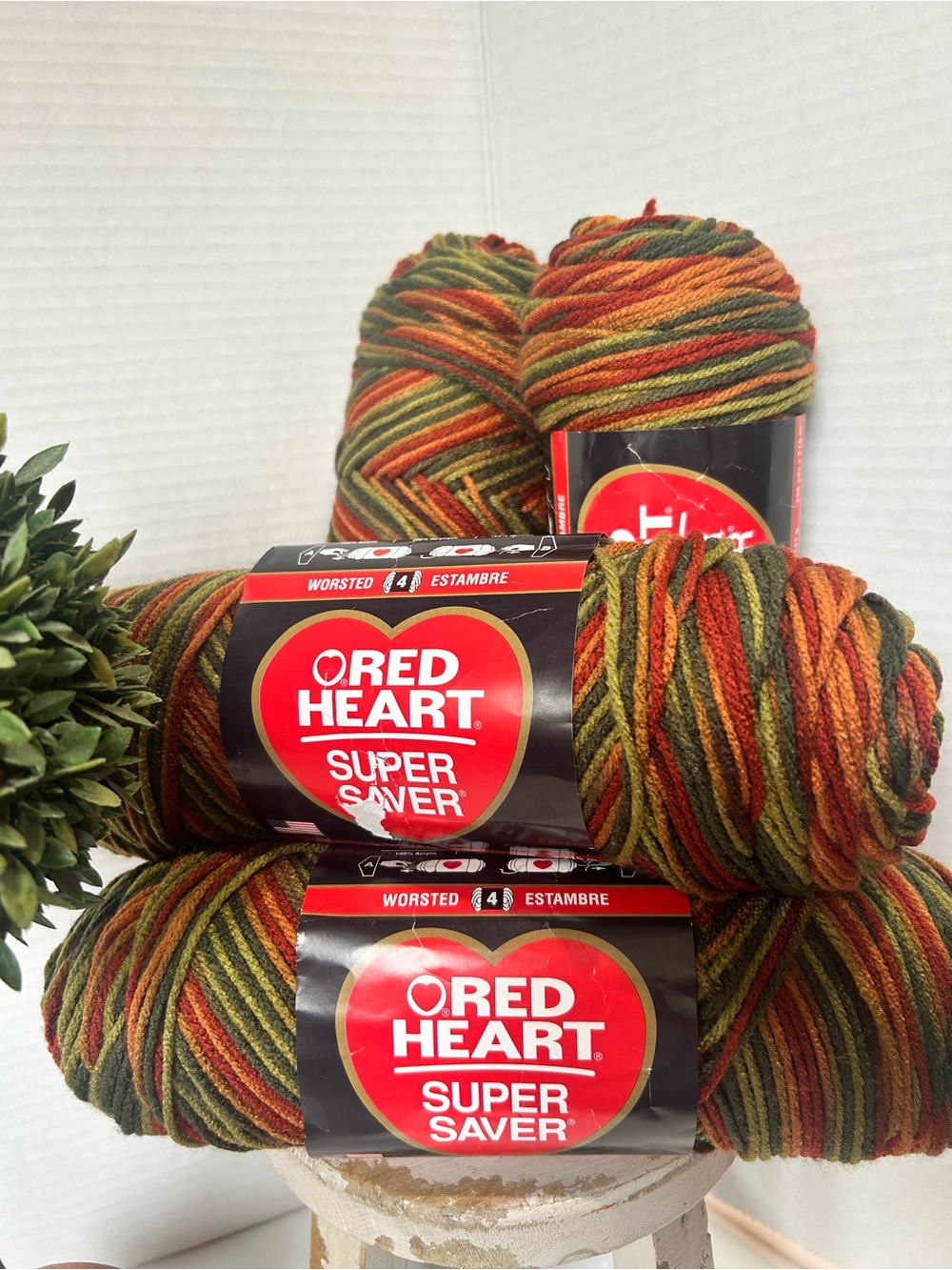 Red Heart Super Saver Multicolor Yarn - Autumn Greens & Rust